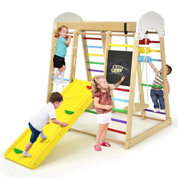 COSTWAY 8 in 1 -kiipeilyteline lapsille, joissa on liukumäki, kiipeilytikkaat, kiipeilyverkko, piirustuslauta jne. 3 vuodeksi +