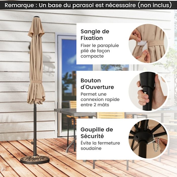 Parasol Déporté 35°270 CM - COSTWAY - UV Beskyttelse 30+ Knap-tilt - 8 Spiler til Have Patio, Strand Brun