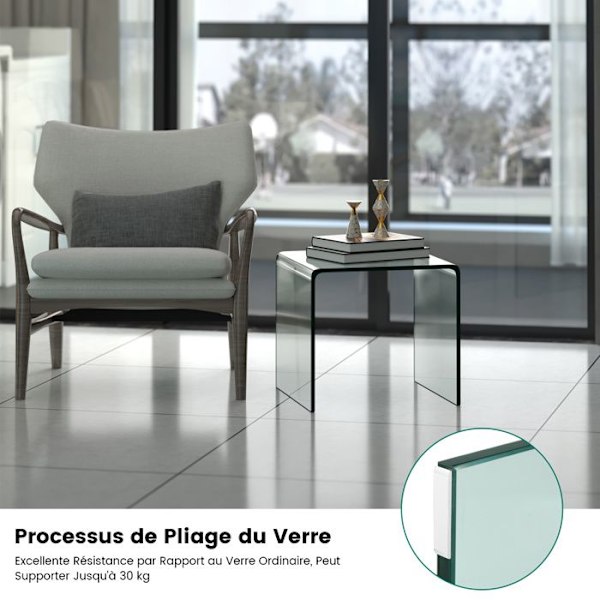 COSTWAY sofabord i gennemsigtigt hærdet glas og skridsikre fødder, 45 x 45 x 41 cm i U-form til stue, kontor, soveværelse Transparent