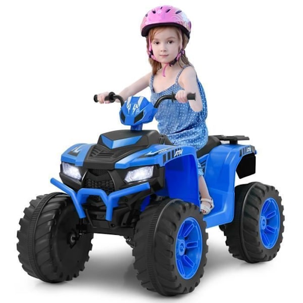 COSTWAY 24V elektrisk fyrhjuling för barn, med LED, musik, radio, mjukstart, för olika terräng, 3 till 8 år, blå