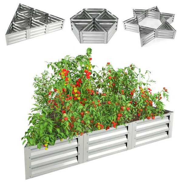 COSTWAY Galvaniserat järn Triangulär trädgårdsgrönsaksbädd fyrkantig med 6 utrymmen, 150x150x30 CM, upphöjd planteringskärl med öppen botten -