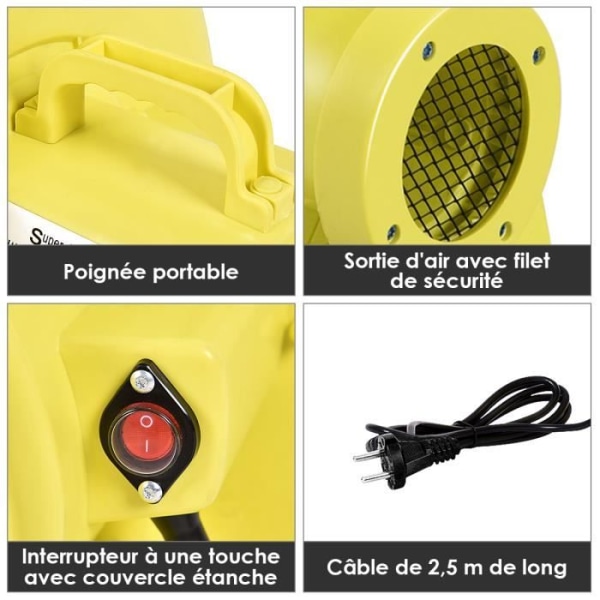 COSTWAY Industriblæser 850 W luftpumpe til hoppeborg og grill Gul 2,5 m elektrisk ledning PP Materiale Gul