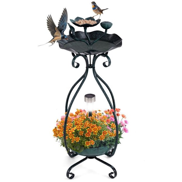 COSTWAY Fågelmatare Utomhus 79 cm med Solarlampor och Blomkruka, för Trädgård Gård Gräsmatta, Brons