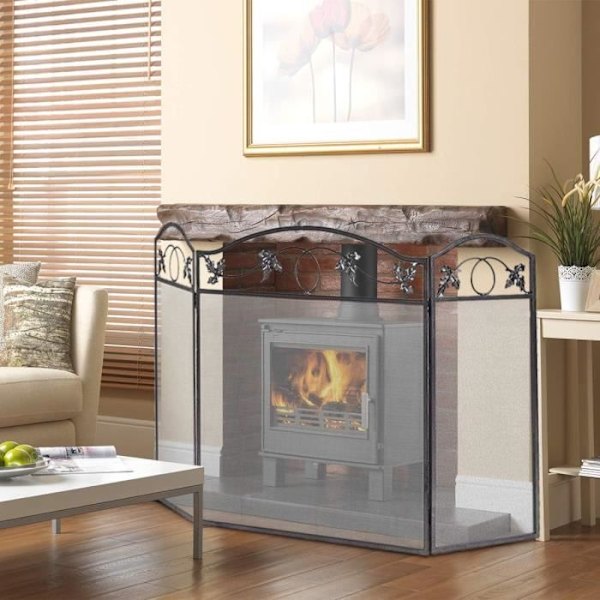 COSTWAY Foldbar pejs brandskærm - 128 x 74 cm - 3 klapper - Robust metalramme - Beskyttende mesh hegn til barn og kæledyr