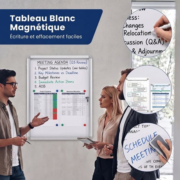 COSTWAY Väggmonterad Glasdisplay Låsbart Aluminiumram Silver 66x51cm Magnetisk Whiteboard för Kontor Hem