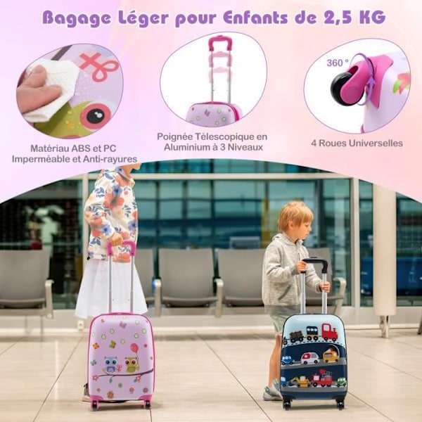 COSTWAY 5 kpl lasten matkalaukku 16" + 12" reppu, niskatyyny, etiketti, lounaslaukku, lentomatka, pöllö