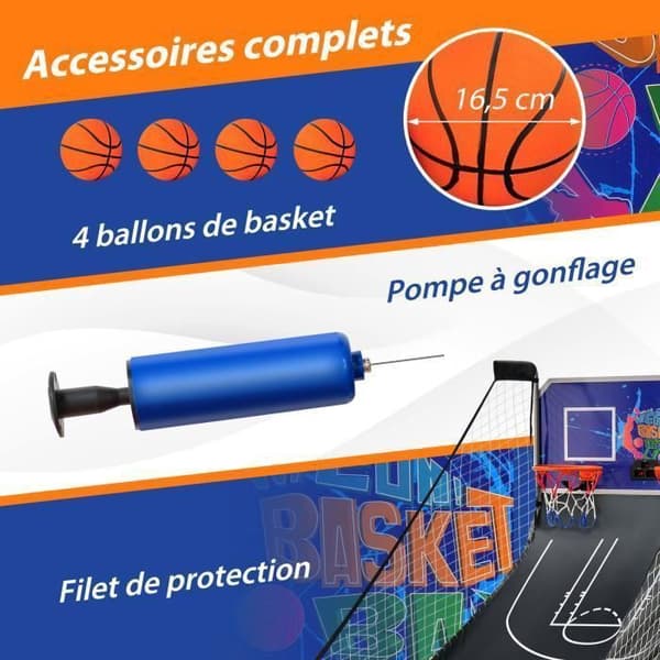 Fällbar Basketkorg COSTWAY Arkadspel 2 Korgar 4 Bollar Pump för Uppblåsning, Poängsystem, 8 Läge, 4 Spelare, Mörkblå