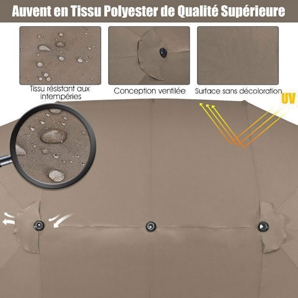 Dobbelt Haveparasol - COSTWAY - 470x280x245cm - Polyesterstof - Stålmanivel - Brun kastanj