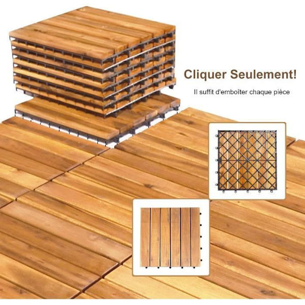 COSTWAY 27 Dalles Terrasser Udendørs 30 x 30 CM, Akacietræ Klikbare og Sammenføjbare Belægningsplader til Have, Pool, Balkon