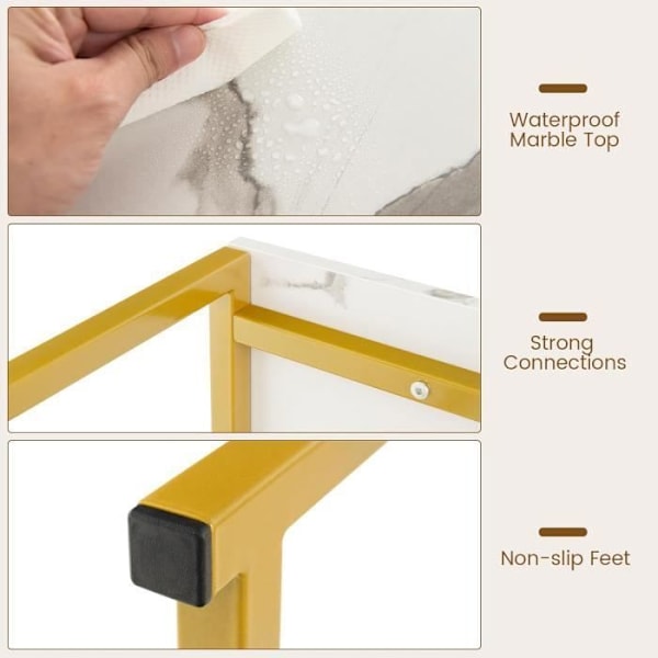 COSTWAY Marble Print Console Bord - 120 x 32,5 x 88 CM - Guld Metallram Modern skandinavisk stil hallmöbler Vit + guld