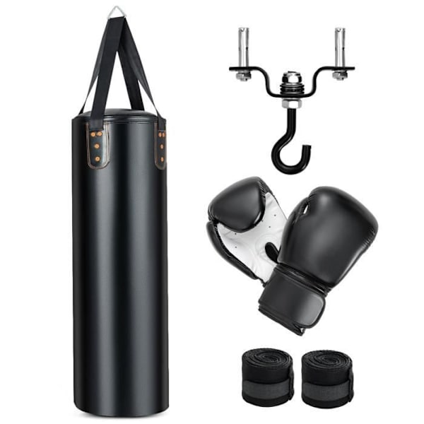 COSTWAY Boxningssäck-12 Oz Boxningshandskar-Skyddsbandage 340cm-360°-2 Canvas-remmar,Hook-Kickboxning
