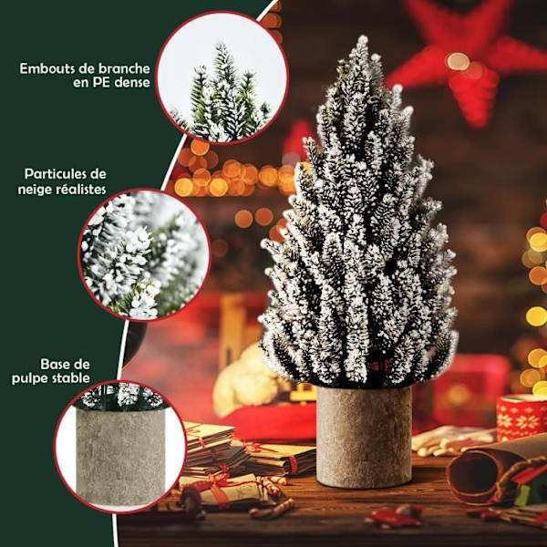 COSTWAY Konstgjord Miniatyr Bordsskiva Julgran Snowy Pulver 47cm 170 kvistar PE Papper Massa Bas Juldekoration Grönt och vitt