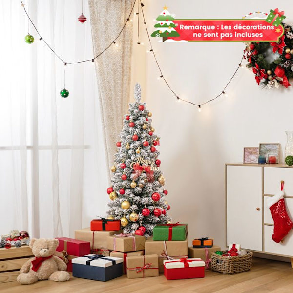 COSTWAY kunstigt juletræ 120 cm, snefyldt, foldbart metalstativ, 240 grene, slank form, til små rum
