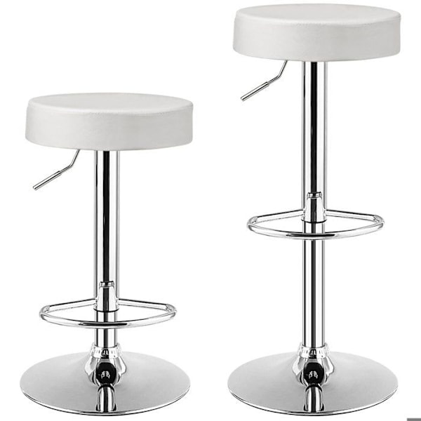 COSTWAY Set av 2 Snurrbara Barstolar Justerbar Sitt Höjd Klädd 63,5-84 CM - Halkfri Bas Vit