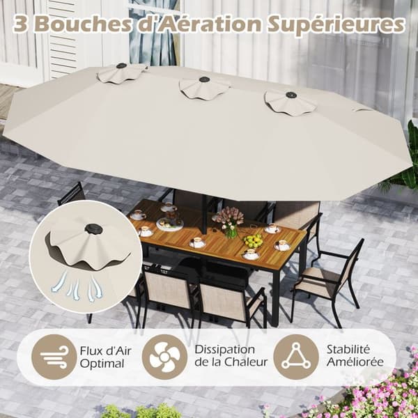 Parasol Double til Have 470x285cm Rektangulær - COSTWAY - Base og 2 Sandposer inkluderet - 12 Robuste Spiler - Terrasse - Beige