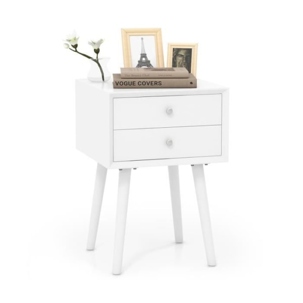 COSTWAY sengebord med 2 skuffer, sidebord til stue, soveværelse, kontor, 40 x 40 x 59,5 cm, Hvid Vit
