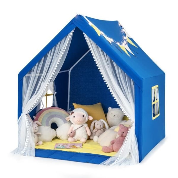 COSTWAY lektält för barn med stjärnljus, tvättbar bomullsmatta present för pojkar och flickor 122 x 105 x 125 CM Blå