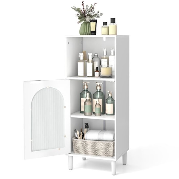 COSTWAY Badeværelse Møbel med Justerbar Hylde, Tempereret Glasdør, til Badeværelse, Stue, 35 x 30 x 90 cm, Hvid Vit