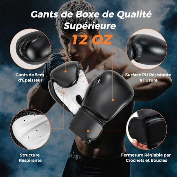 COSTWAY Boxningssäck-12 Oz Boxningshandskar-Skyddsbandage 340cm-360°-2 Canvas-remmar,Hook-Kickboxning
