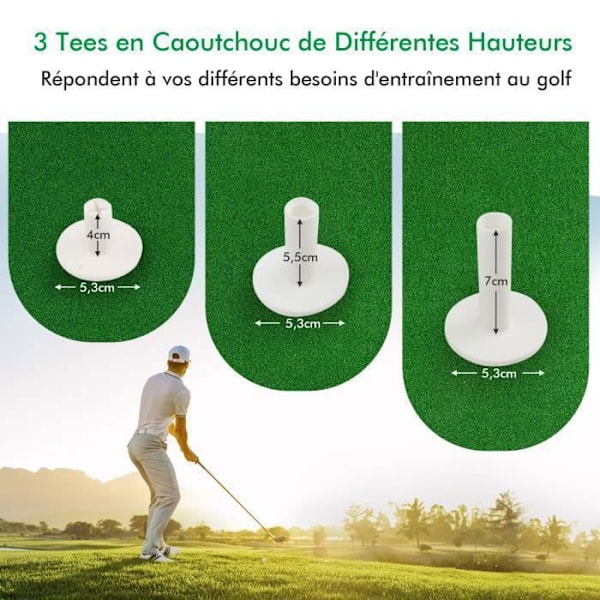 COSTWAY golftræningsmåtte 1,5 x 1 m med 2 tee-positioner og 3 gummi-tees inkluderet, til indendørs og udendørs brug Grön