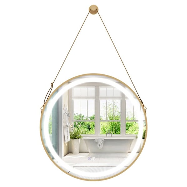 Väggmonterad sminkspegel 60x60CM COSTWAY Hängrem & 3 färg LED-ljus & minnesfunktion för badrumssilver Pengar