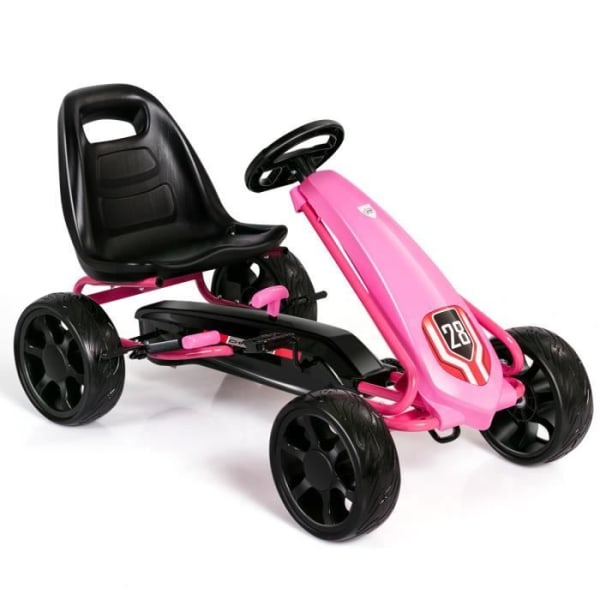COSTWAY Pedal Kart Go-Kart med ergonomiskt justerbart säte och handbroms i stål för barn i åldrarna 3-8 rosa