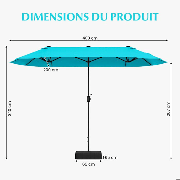 COSTWAY Parasol Dubbel Trädgård Rektangulär 396 x 201 x 240cm - Viktad Bas, 12 Metallribbor, för Terrass Grön