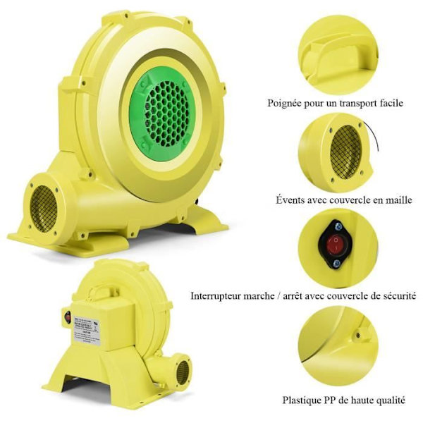 COSTWAY elektrisk luftfläkt med 680W motor Koppar elektrisk fläkt Uppblåsbar pump PP-bur för hoppborg Gul