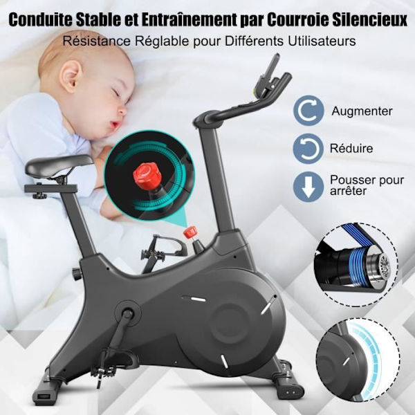 COSTWAY Magnetisk motionscykel inomhus obegränsat motstånd med bälte Justerbar sadel LCD-skärm Svänghjul 4 kg