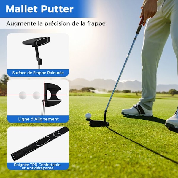 COSTWAY Golftaske med stativ til mænd - 10 PCS golfkøllesæt - 3 justerbare skulderremme, vægtede kølhoveder - Sort