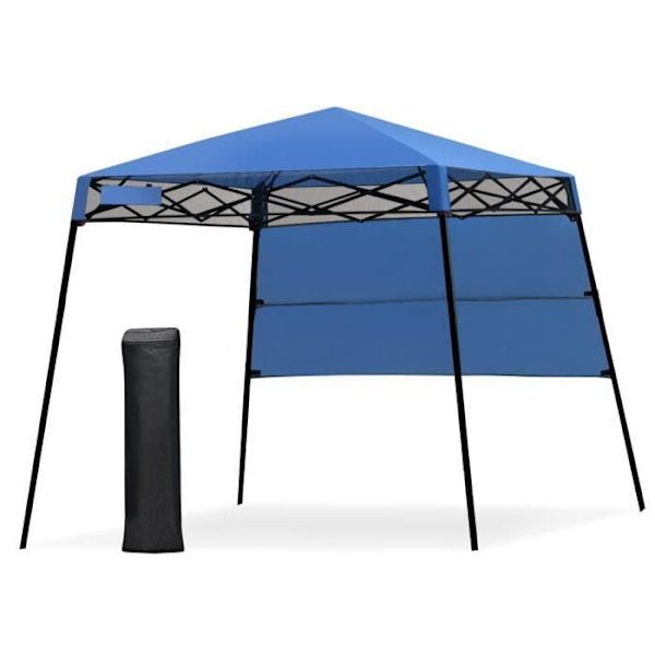 COSTWAY Sammenklappelig Havepavillon 182 x 182 cm Solbeskyttelse 2 Højder med Halv-væg Side Portable Taske til Fest Blå
