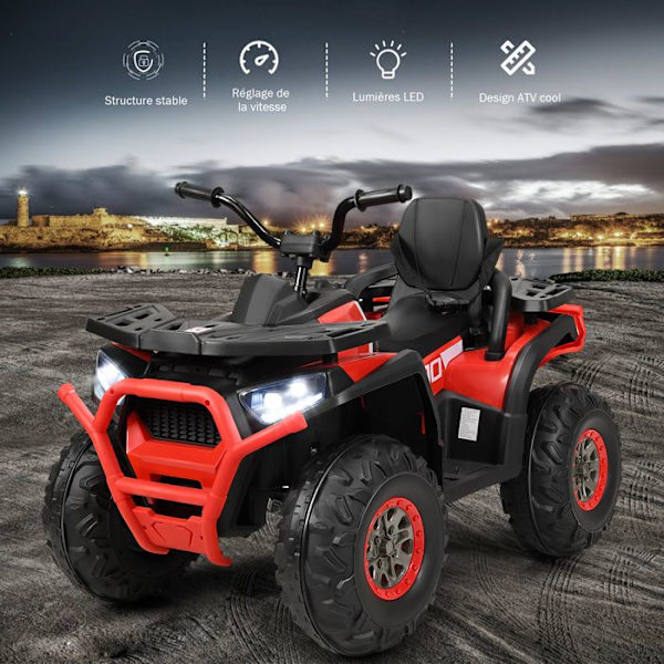 COSTWAY 12V Elektrisk Quad til børn 3+ år, med LED og musik, 4 skridsikre hjul, til forskellige terræn, rød Röd