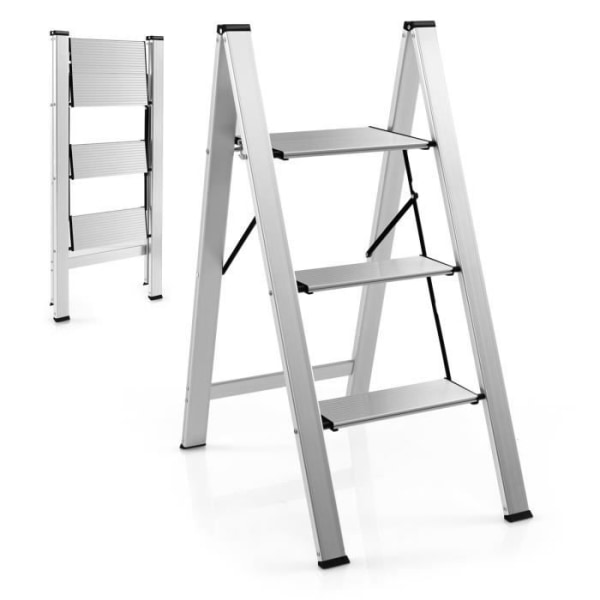 COSTWAY Folding Step Stege 3 Steg - Bred Steg Non-Slip Textur - 65 x 44 x 89 cm - Aluminium Struktur - Max belastning 150 kg - Hem
