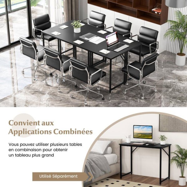 COSTWAY Simpelt computerbord med robust metalstel, justerbar fodstøtte, 100 x 50 x 77 cm, maks 91 kg, sort Svart