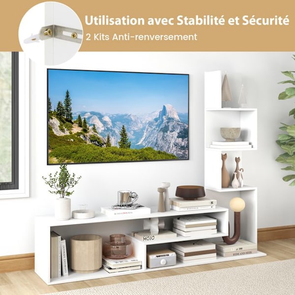 COSTWAY 50" TV-taso, jossa L-muotoiset säilytyshyllyt, avoimet osastot, olohuoneeseen, makuuhuoneeseen, eteiseen, valkoinen