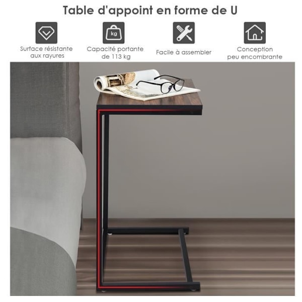 COSTWAY U-formet stue kaffesofa endebord - industriel stil MDF træ og metal 55x35x65CM Mörk bok