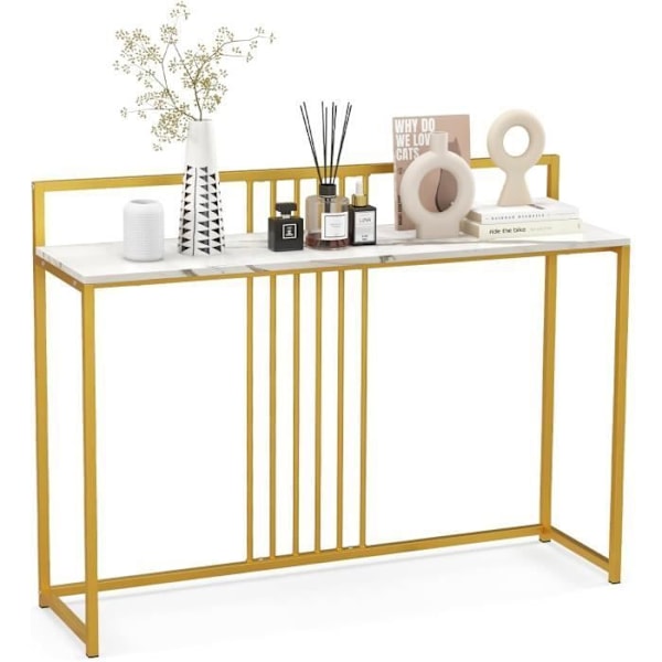 COSTWAY Marmor Print Console Bord - 120 x 32,5 x 88 CM - Guld Metalramme Moderne skandinavisk stil Gangmøbler Vit + guld