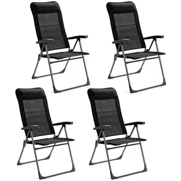 COSTWAY 4 kpl kokoontaitettavaa puutarhatuolia korkea selkänoja, 7 säädettävää asentoa hengittävä kangas 72x62x67-116 CM patiokuistille Svart