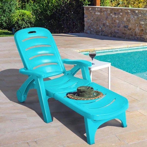 COSTWAY foldbar liggestol 5-positions tilbagelænet ryglæn med integrerede hjul, til terrasse, have, swimmingpool, 150 kg, turkis