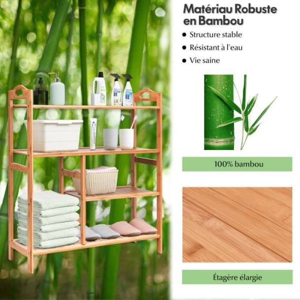 COSTWAY Skoskåp i bambu, skoställ med ribbade hyllor, förvaringshylla för badrum, entré