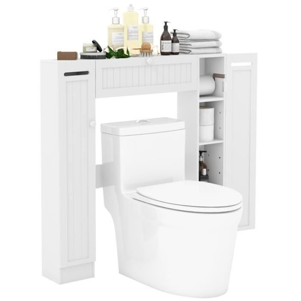 COSTWAY Badeværelsesmøbler WC Opbevaringsskab med justerbare hylder og toiletpapirholder, 89 x 19,5 x 99 cm, Hvid Vit
