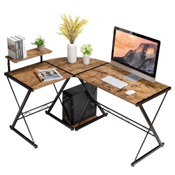 COSTWAY hjørneskrivebord - 147 x 112 x 79 CM - Justerbart til 2 lige skriveborde stort bord til 2 personer rustik brun Rustik brun