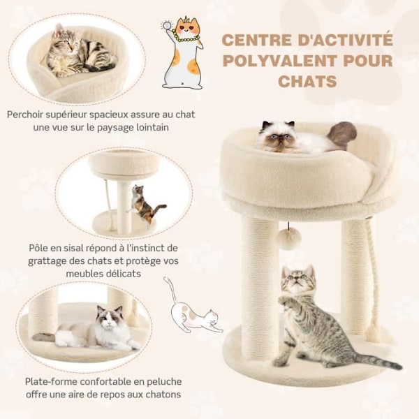 COSTWAY 53CM kattträd med pälsboll, sisalrep och mjuktopp, trädtorn för kattunge/katt, beige