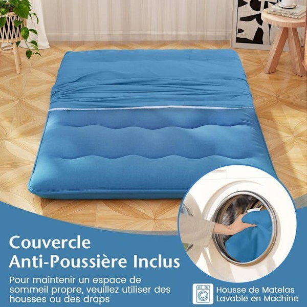 COSTWAY Japanese Futon Madrass 140x200CM - Avtagbar övermadrass, hopfällbar golvmadrass - Hemma, Husbil, Sovsal - Blå Blå