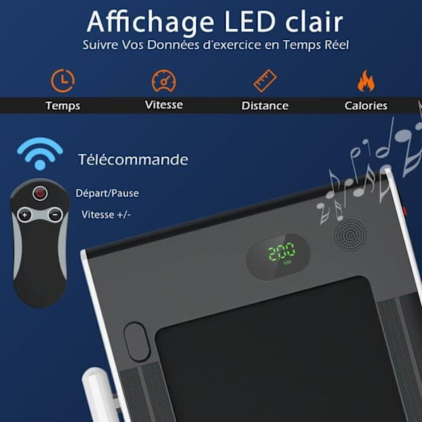 COSTWAY Foldbart Løbebånd APP Kontrol 1-12 KM-H 0,75HK Motor Bluetooth Højttaler Transporthjul Hvid LED-skærm