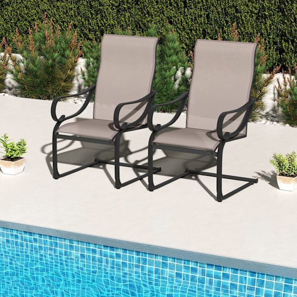 COSTWAY Set med 2 C-formade Trädgårdsstolar med Fjädrar, Hög Sittplats och Ryggstöd i Nätmaterial, Armstöd, för Patio, Gård, Pool Grå