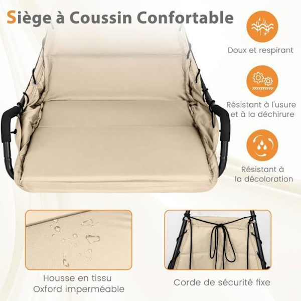 COSTWAY Hammock-tuoli jalustalla, Patio-keinutuoli pehmustetulla istuimella, sisäkäyttöinen riipputuoli, beige Beige