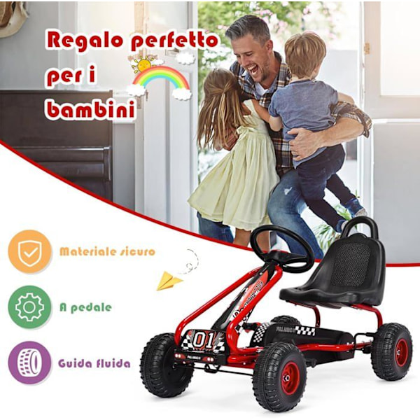 COSTWAY Go Kart børnecykel og køretøj justerbart sæde med håndbremse til udendørs, 3-6 år, rød Röd