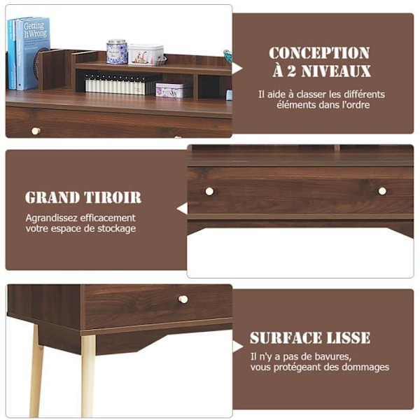 COSTWAY Moderne skrivebord med skuffe og hylde, 120 x 50 x 93 CM, Skrivebord med Anti-Tip-enhed, Kaffe