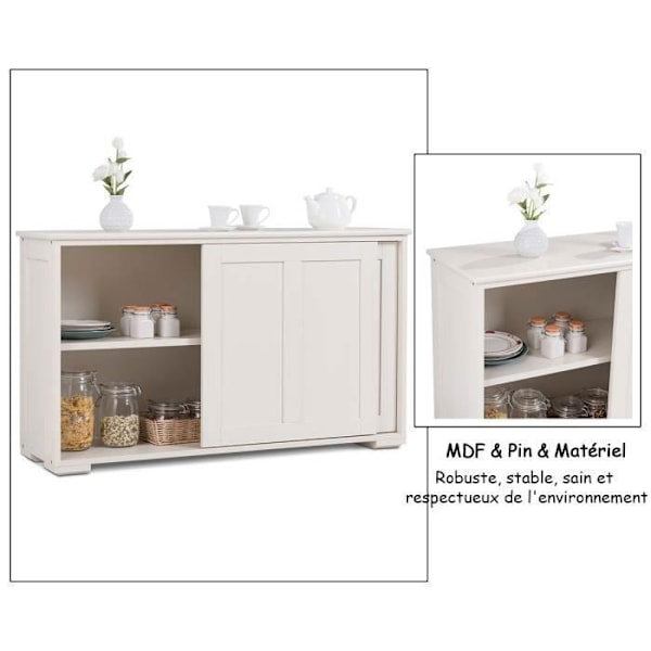 Contemporary Low Sideboard - Sideboard - Glansigt Vitlackerad - Skjutdörrar - 2 MDF-hyllor Beige